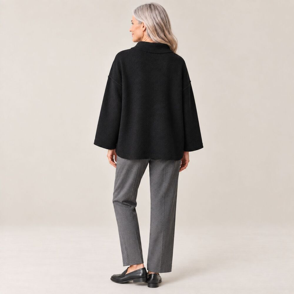 NWT Eileen Fisher Lightweight Boiled Wool Funnel Neck Top Black Size Medium - Picture 2 of 16